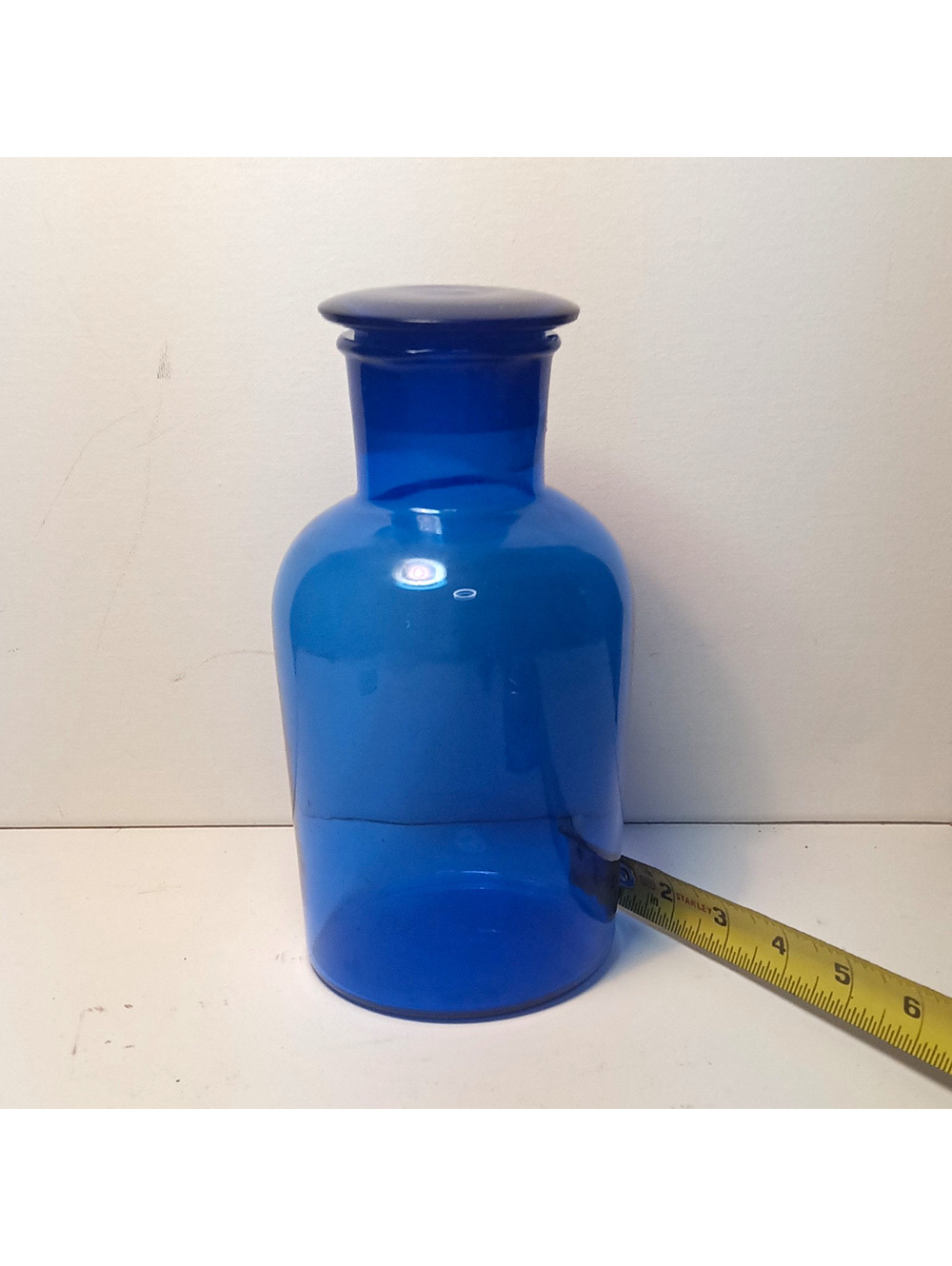 Mid-Century Cobalt Blue Chemist Jar / Lab Bottle with Glass Stopper